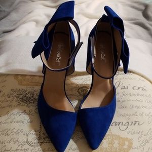Rainbow Cat Blue Suede Heels w/ankle Strap and Bow